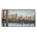 Hand Painted Acrylic Wall Art New York Cityscape on a 55 x 28 Rectangular Canvas with a Champagne Wooden Frame