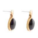 Black Onyx Hammered Post Drop Golden Earrings