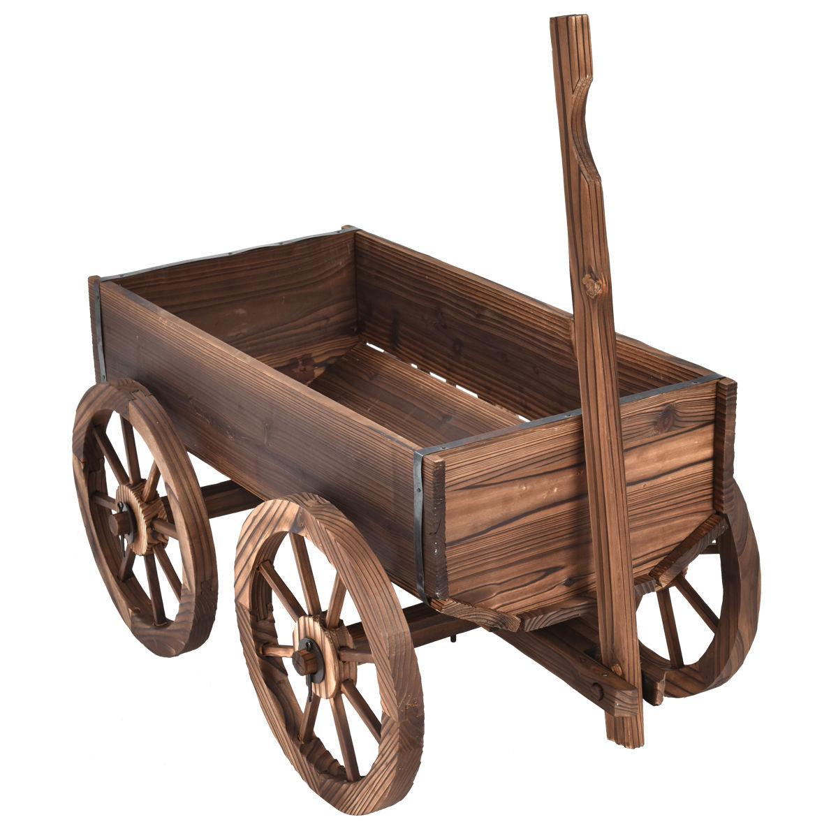 Wood Wagon Planter Pot Stand with Wheels, photo 3 of 8