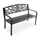 50 Inch Patio Park Steel Frame Cast Iron Backrest Bench Porch Chair by LJGDeals
