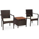 3 Pieces Patio Rattan Furniture Bistro Set with Wood Side Table and Stackable Chair by LJGDeals