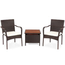 3 Pieces Patio Rattan Furniture Bistro Set with Wood Side Table and Stackable Chair by LJGDeals