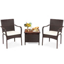 3 Pieces Patio Rattan Furniture Bistro Set with Wood Side Table and Stackable Chair by LJGDeals