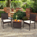 3 Pieces Patio Rattan Furniture Bistro Set with Wood Side Table and Stackable Chair by LJGDeals