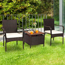 3 Pieces Patio Rattan Furniture Bistro Set with Wood Side Table and Stackable Chair by LJGDeals