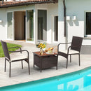 3 Pieces Patio Rattan Furniture Bistro Set with Wood Side Table and Stackable Chair by LJGDeals