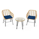 3 Pieces Rattan Furniture Set with Cushioned Chair Table by LJGDeals