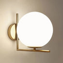 GobekUsa Opaline Glass Ball Wall Lamp with Right Angle Arm in Brass - Minimalist & Elegant