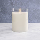 White LED Flameless Hurricane Glass Candle with Timer and Remote - Elegant Ambient Lighting