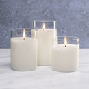 Flameless LED Hurricane Glass Candles - White  - Set of 3 with Remote and Timer