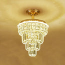 GobekUsa Optical Crystal Foyer Chandelier: Minimalist Brass Pendant
