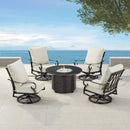 Black Aluminum Fire Table Set with Four Club Chairs