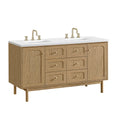 James Martin Laurent 60" Dual Mount Double Bathroom Vanity, Light Natural Oak