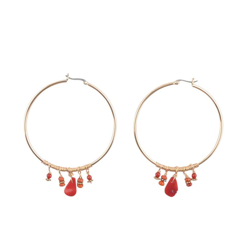 Orange and Red Beaded Hoop Earring