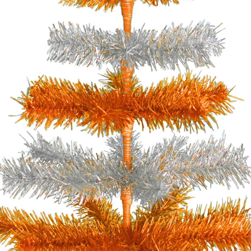 Orange & Silver Layered Tinsel Christmas Tree