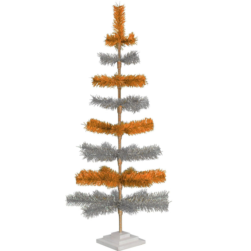 Orange & Silver Layered Tinsel Christmas Tree