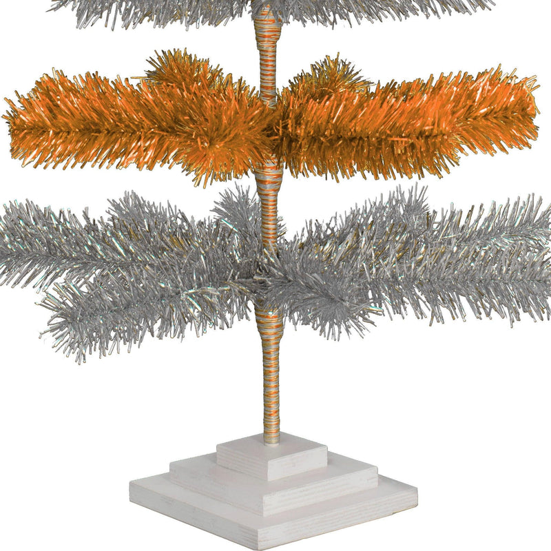 Orange & Silver Layered Tinsel Christmas Tree