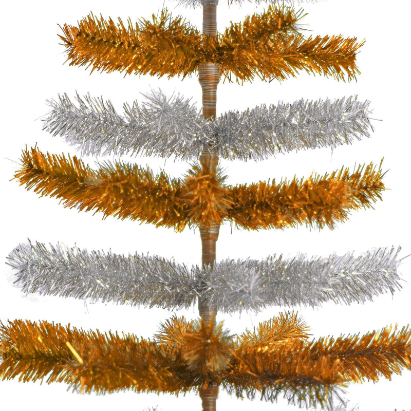 Orange & Silver Layered Tinsel Christmas Tree