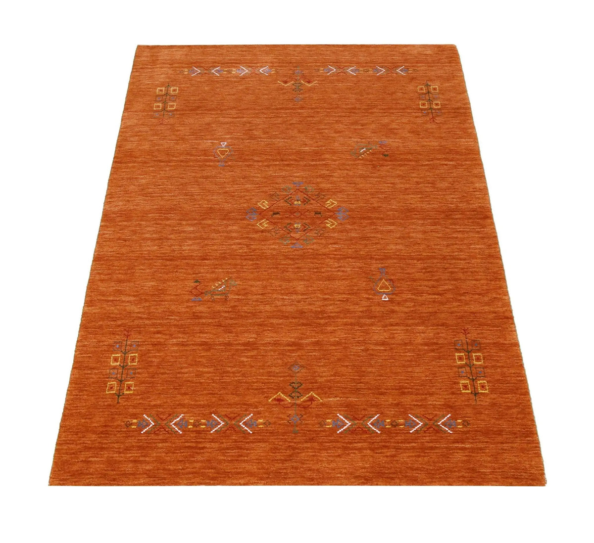 Orange Hand Loomed Wool Area Rug Bold Center Colorful Pattern, photo 3 of 13