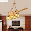 GobekUsa Orange Glass Island Pendant Light w/ Fish/Guitar Design - Farm Gold Kerosene Hanging Lamp Kit