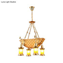 GobekUsa Orange Glass Island Pendant Light w/ Fish/Guitar Design - Farm Gold Kerosene Hanging Lamp Kit