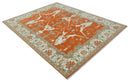 Orange, Ivory and Olive Hand knotted Oriental Oushak 9x12 wool Area Rug by The Rug Decor