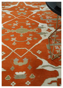 Orange, Ivory and Olive Hand knotted Oriental Oushak 9x12 wool Area Rug by The Rug Decor