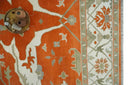 Orange, Ivory and Olive Hand knotted Oriental Oushak 9x12 wool Area Rug by The Rug Decor