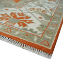 Orange, Ivory and Olive Hand knotted Oriental Oushak 9x12 wool Area Rug by The Rug Decor