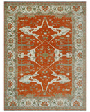Orange, Ivory and Olive Hand knotted Oriental Oushak 9x12 wool Area Rug by The Rug Decor