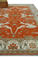 Orange, Ivory and Olive Hand knotted Oriental Oushak 9x12 wool Area Rug by The Rug Decor