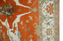 Orange, Ivory and Olive Hand knotted Oriental Oushak Multi Size wool Area Rug
