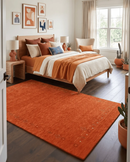 Orange Hand Loomed Wool Area Rug with Tribal Geometric Border by The Rug Decor