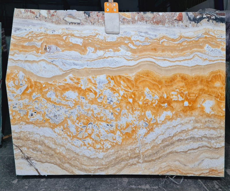 Orange Onyx Bookmatching Polished Marble Slab