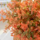 Orange & red artificial eucalyptus leaves in white pitcher – garden decor by Decorbites