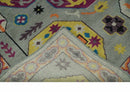 Orange Silver Mustard Hand Knotted Wool Area Rug Mamluk Medallion Design
