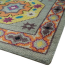 Orange Silver Mustard Hand Knotted Wool Area Rug Mamluk Medallion Design