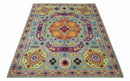 Orange Silver Mustard Hand Knotted Wool Area Rug Mamluk Medallion Design