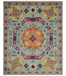 Orange, Silver and Mustard Traditional Mamluk Design Medallion Multi Size wool Area Rug