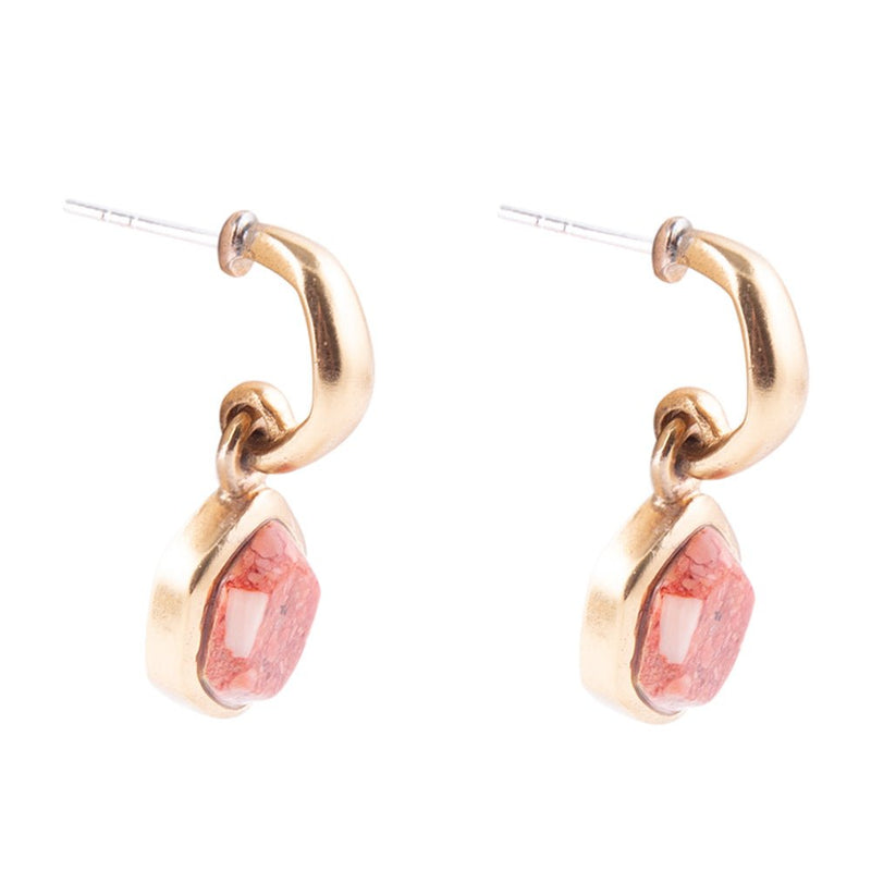 Orange Sponge Coral and Golden Half Hoop Earrings