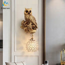 GobekUsa Crystal LED Wall Lamp: Modern Owl Wall Lights for Bedroom, Dining Room, and Living Room