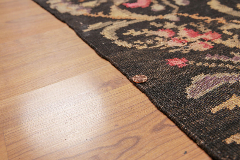 4'2''x13'5'' Vintage Hand Woven Turkish Kilim 100% Wool Runner Area Rug Charcoal