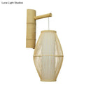 GobekUsa Oriental Oval Wall Light Sconce with Bamboo Lantern Design - 1-Light Beige Wall Lamp
