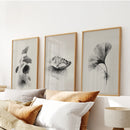 Minimalist Japanese Set of 3 Prints. Black and White Flowers Decor by Wall Art Set