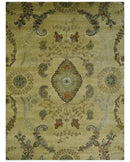 Oriental Floral Hand knotted Olive and Green 8x10 and 8.7x11.8 wool Area Rug by The Rug Decor