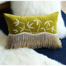 GobekUsa Bamboo Embroidered Fringed Velvet Lumbar Pillow Cover 30x50cm Luxurious Artistic Oriental Style