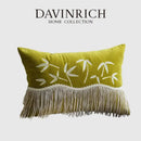 GobekUsa Bamboo Embroidered Fringed Velvet Lumbar Pillow Cover 30x50cm Luxurious Artistic Oriental Style