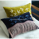 GobekUsa Bamboo Embroidered Fringed Velvet Lumbar Pillow Cover 30x50cm Luxurious Artistic Oriental Style