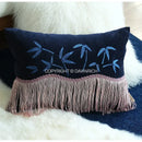 GobekUsa Bamboo Embroidered Fringed Velvet Lumbar Pillow Cover 30x50cm Luxurious Artistic Oriental Style