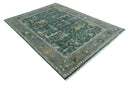Oriental Oushak Teal Green and Gray 9x12 Hand Knotted Wool Area Rug by The Rug Decor